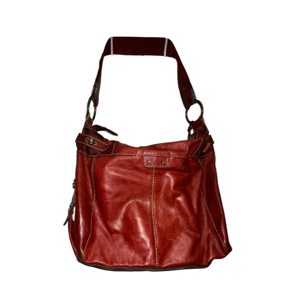 Fossil Dark Red Burgundy Leather Shoulder Handbag Purse Key Charm 2011 Boho